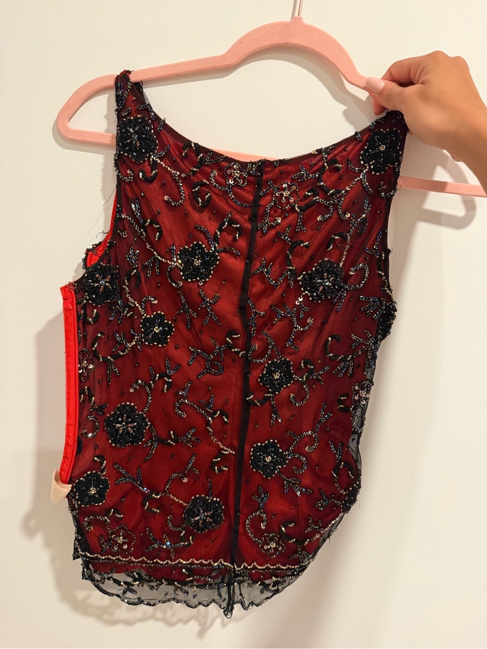 VINTAGE Cache Red Beaded Floral Sleeveless Camisole - Picture 3 of 4